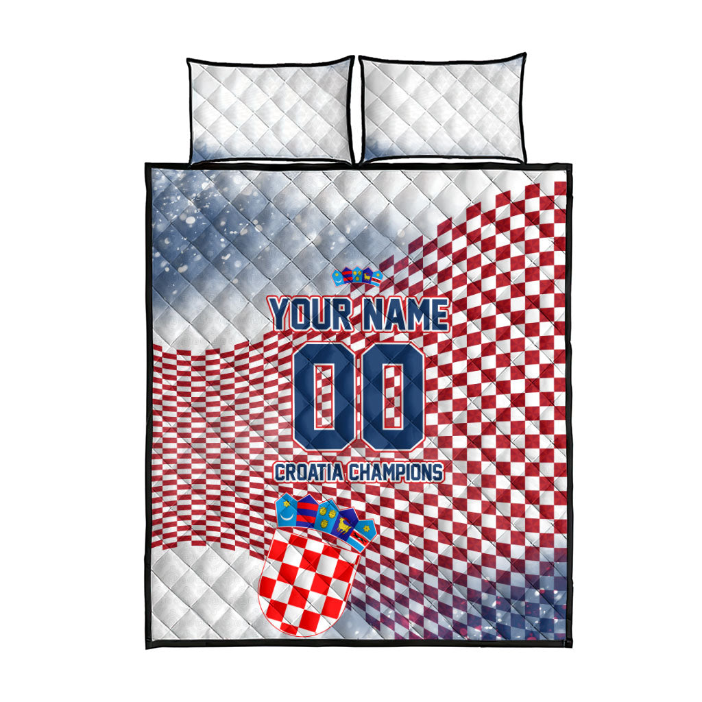 Personalized Croatia Football Eagle Mascot Quilt Bed Set Checkerboard Pattern - Accent Splatters