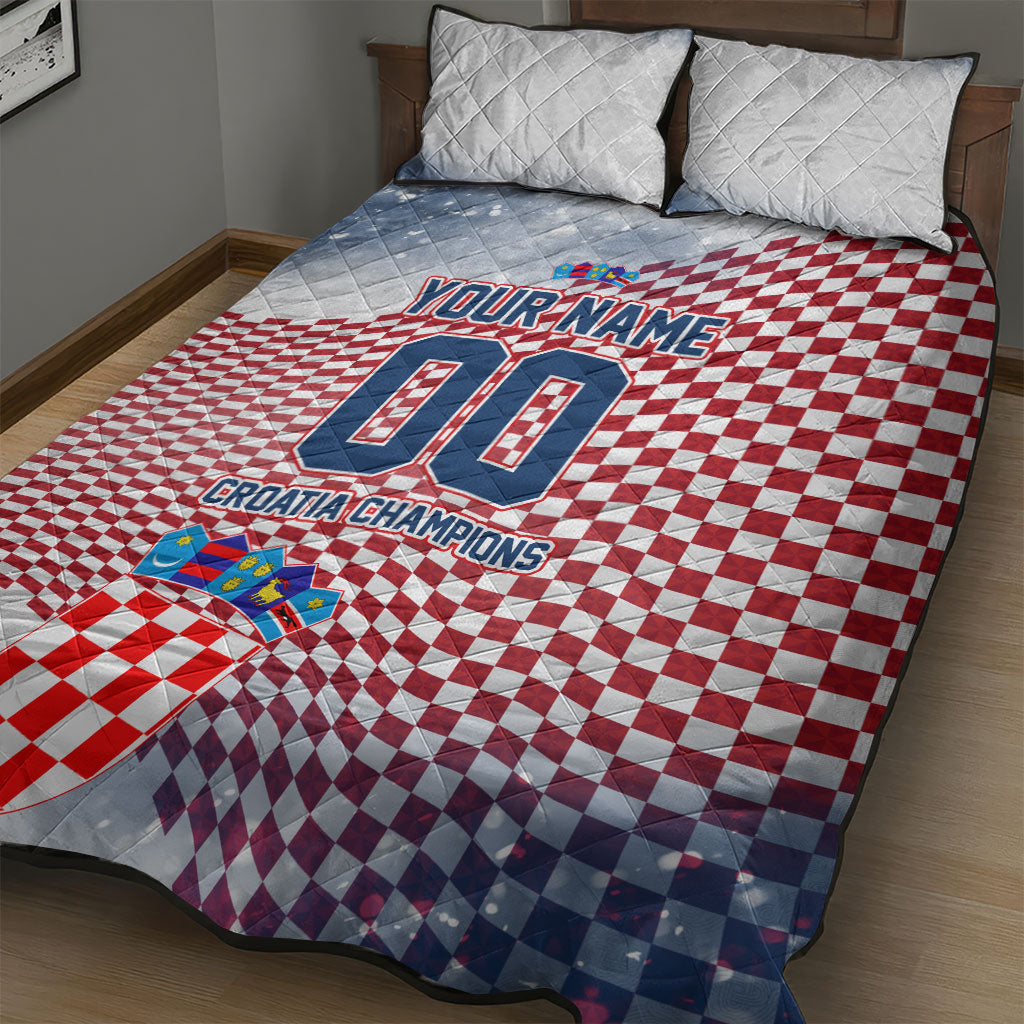 Personalized Croatia Football Eagle Mascot Quilt Bed Set Checkerboard Pattern - Accent Splatters