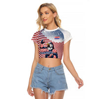 Personalized Croatia Football Eagle Mascot Raglan Cropped T Shirt Checkerboard Pattern - Accent Splatters