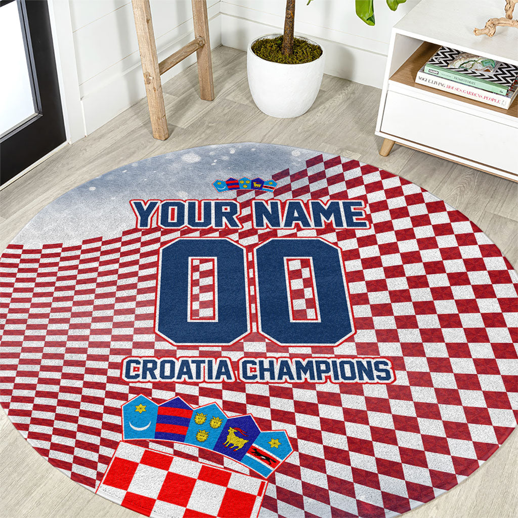 Personalized Croatia Football Eagle Mascot Round Carpet Checkerboard Pattern - Accent Splatters