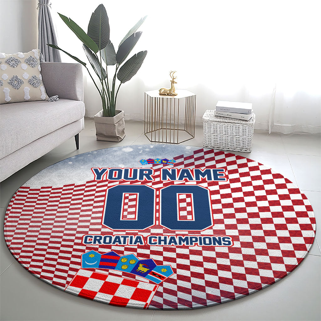 Personalized Croatia Football Eagle Mascot Round Carpet Checkerboard Pattern - Accent Splatters