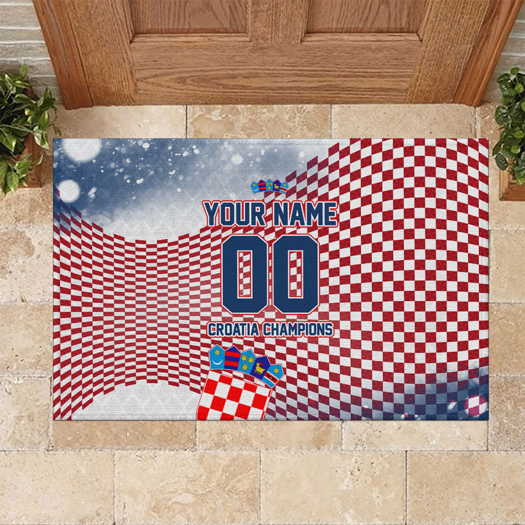 Personalized Croatia Football Eagle Mascot Rubber Doormat Checkerboard Pattern - Accent Splatters