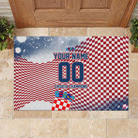 Personalized Croatia Football Eagle Mascot Rubber Doormat Checkerboard Pattern - Accent Splatters