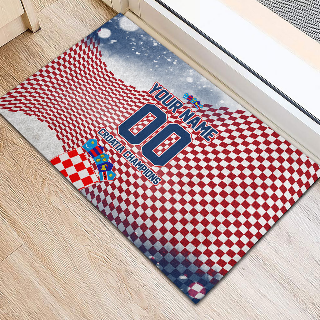 Personalized Croatia Football Eagle Mascot Rubber Doormat Checkerboard Pattern - Accent Splatters