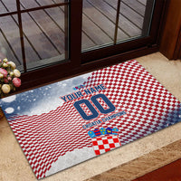Personalized Croatia Football Eagle Mascot Rubber Doormat Checkerboard Pattern - Accent Splatters