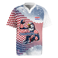 Personalized Croatia Football Eagle Mascot Rugby Jersey Checkerboard Pattern - Accent Splatters