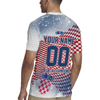 Personalized Croatia Football Eagle Mascot Rugby Jersey Checkerboard Pattern - Accent Splatters