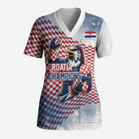 Personalized Croatia Football Eagle Mascot Scrub Top Checkerboard Pattern - Accent Splatters
