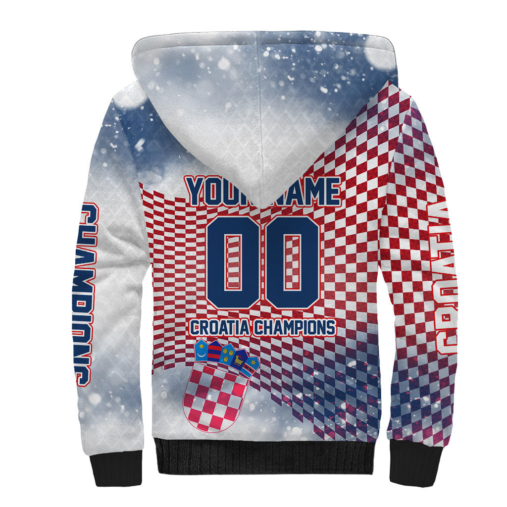Personalized Croatia Football Eagle Mascot Sherpa Hoodie Checkerboard Pattern - Accent Splatters