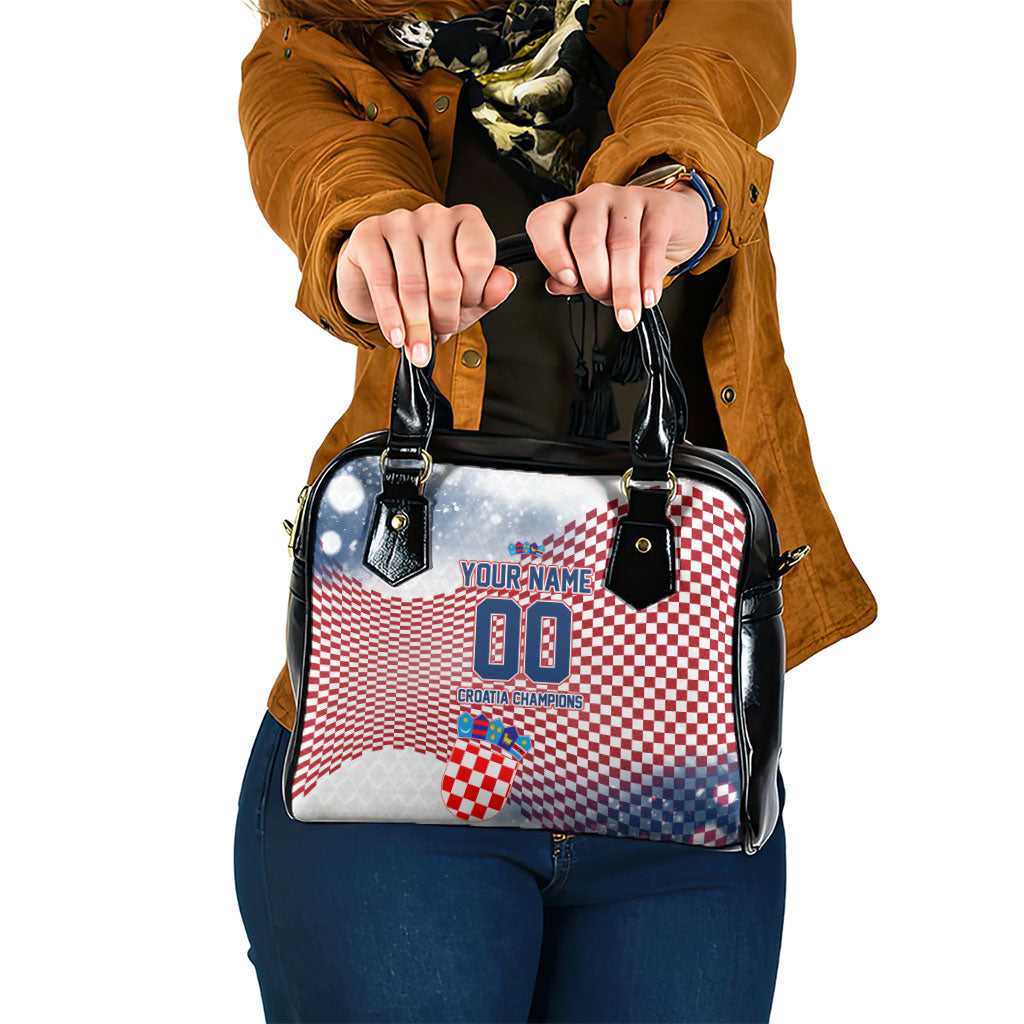 Personalized Croatia Football Eagle Mascot Shoulder Handbag Checkerboard Pattern - Accent Splatters