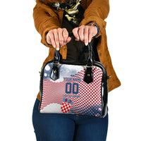 Personalized Croatia Football Eagle Mascot Shoulder Handbag Checkerboard Pattern - Accent Splatters