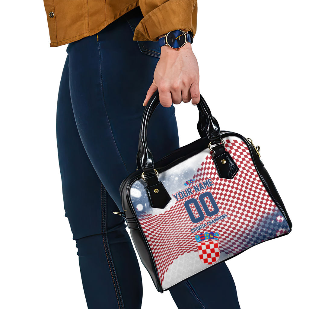 Personalized Croatia Football Eagle Mascot Shoulder Handbag Checkerboard Pattern - Accent Splatters