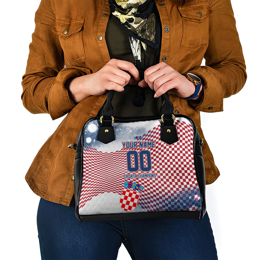 Personalized Croatia Football Eagle Mascot Shoulder Handbag Checkerboard Pattern - Accent Splatters