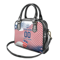 Personalized Croatia Football Eagle Mascot Shoulder Handbag Checkerboard Pattern - Accent Splatters