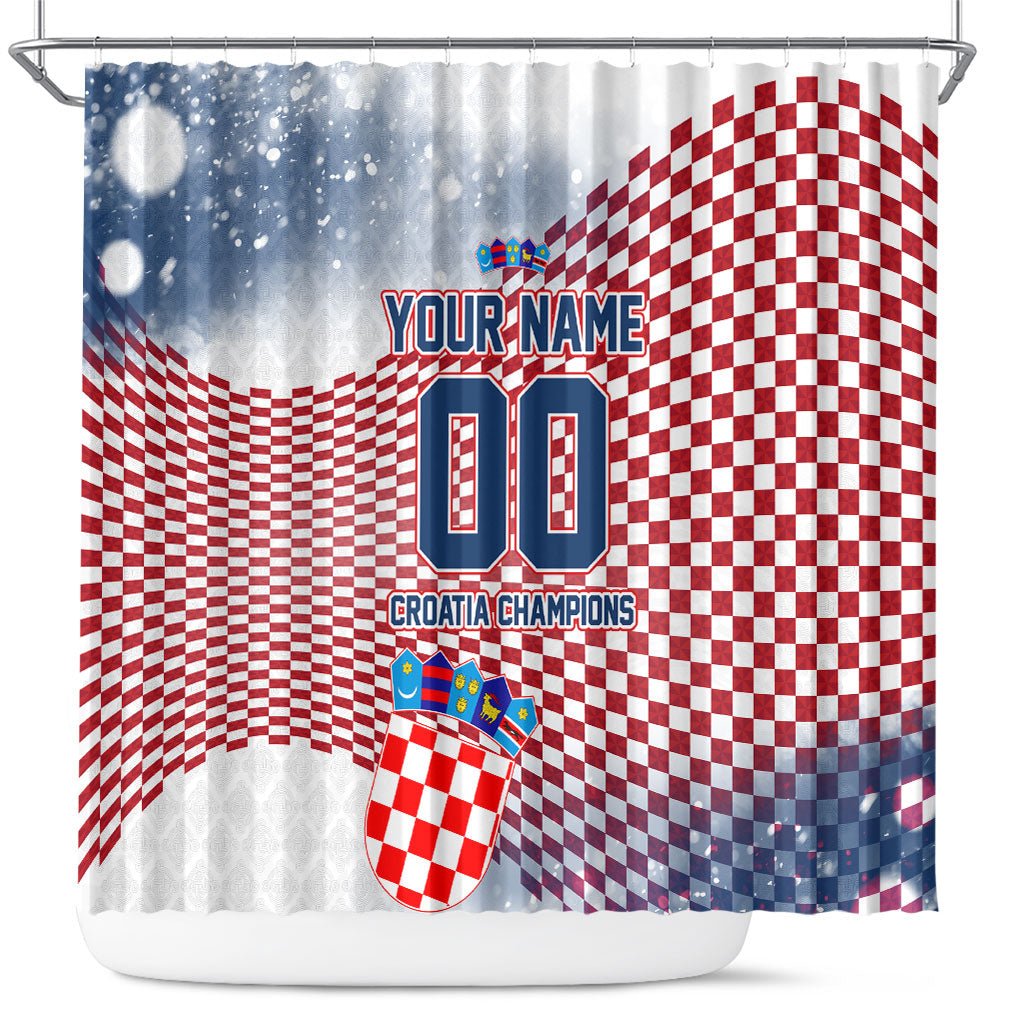 Personalized Croatia Football Eagle Mascot Shower Curtain Checkerboard Pattern - Accent Splatters