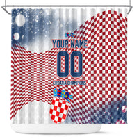 Personalized Croatia Football Eagle Mascot Shower Curtain Checkerboard Pattern - Accent Splatters