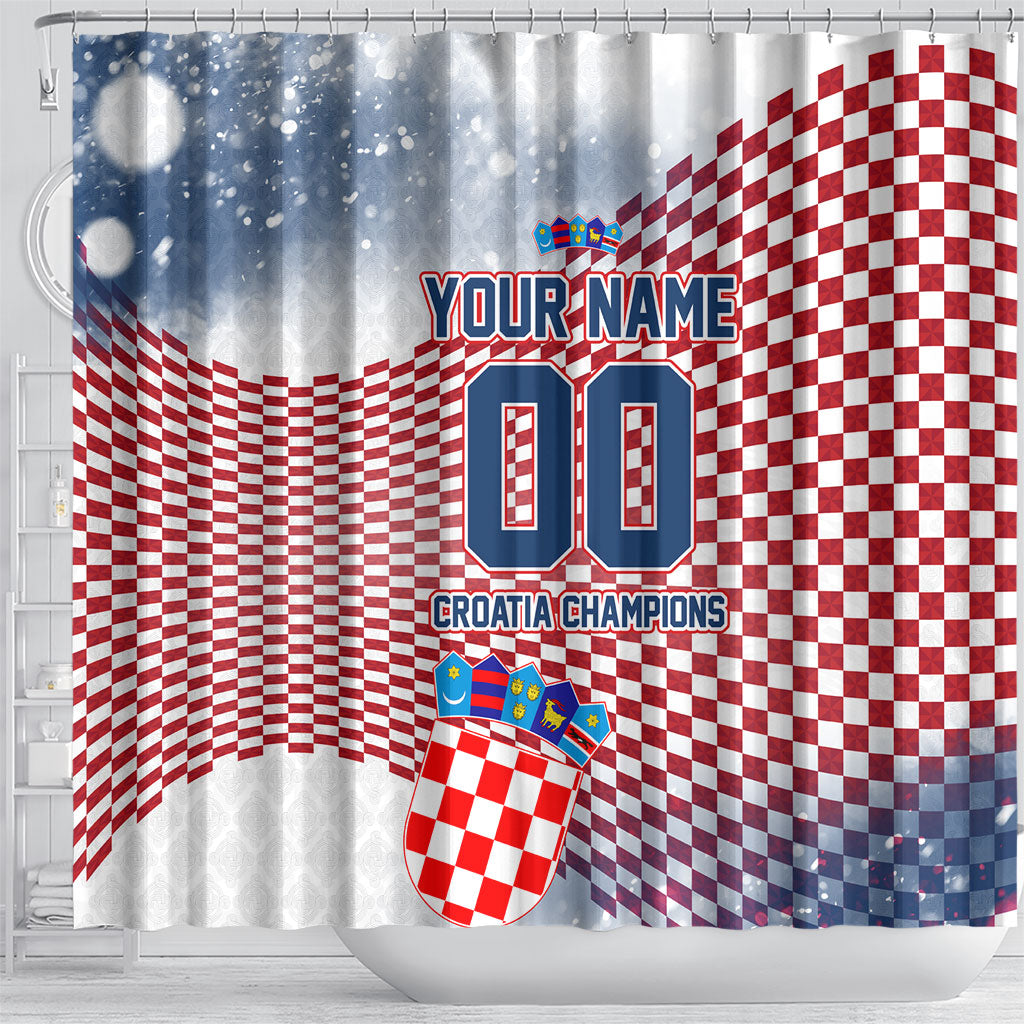 Personalized Croatia Football Eagle Mascot Shower Curtain Checkerboard Pattern - Accent Splatters