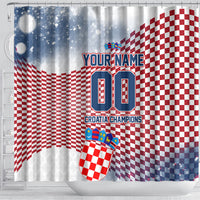 Personalized Croatia Football Eagle Mascot Shower Curtain Checkerboard Pattern - Accent Splatters