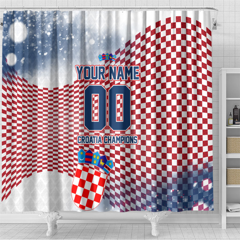Personalized Croatia Football Eagle Mascot Shower Curtain Checkerboard Pattern - Accent Splatters