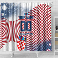Personalized Croatia Football Eagle Mascot Shower Curtain Checkerboard Pattern - Accent Splatters