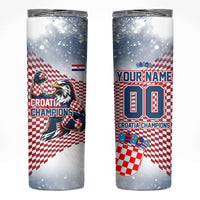 Personalized Croatia Football Eagle Mascot Skinny Tumbler Checkerboard Pattern - Accent Splatters