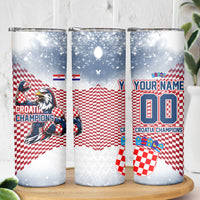 Personalized Croatia Football Eagle Mascot Skinny Tumbler Checkerboard Pattern - Accent Splatters
