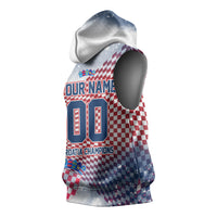 Personalized Croatia Football Eagle Mascot Sleeveless Hoodie Checkerboard Pattern - Accent Splatters