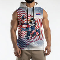 Personalized Croatia Football Eagle Mascot Sleeveless Hoodie Checkerboard Pattern - Accent Splatters