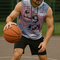 Personalized Croatia Football Eagle Mascot Sleeveless Hoodie Checkerboard Pattern - Accent Splatters