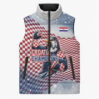 Personalized Croatia Football Eagle Mascot Sleeveless Puffer Jacket Checkerboard Pattern - Accent Splatters