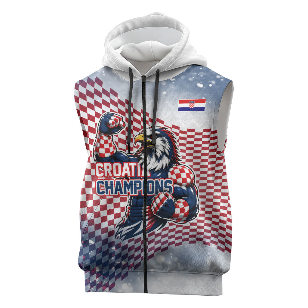 Personalized Croatia Football Eagle Mascot Sleeveless Zip Hoodie Checkerboard Pattern - Accent Splatters