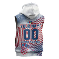 Personalized Croatia Football Eagle Mascot Sleeveless Zip Hoodie Checkerboard Pattern - Accent Splatters