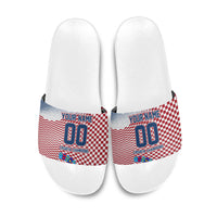 Personalized Croatia Football Eagle Mascot Slide Sandals Checkerboard Pattern - Accent Splatters