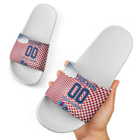 Personalized Croatia Football Eagle Mascot Slide Sandals Checkerboard Pattern - Accent Splatters