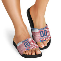 Personalized Croatia Football Eagle Mascot Slide Sandals Checkerboard Pattern - Accent Splatters