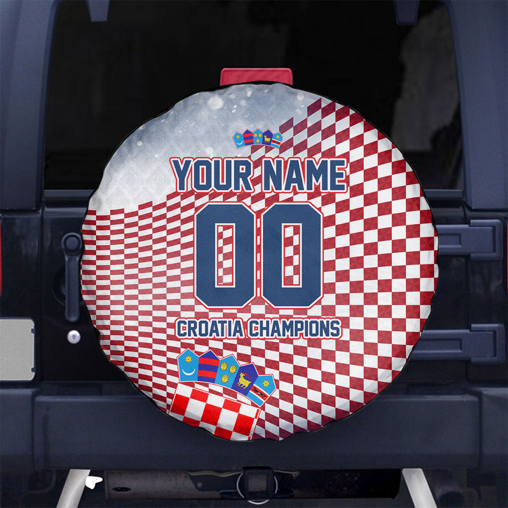 Personalized Croatia Football Eagle Mascot Spare Tire Cover Checkerboard Pattern - Accent Splatters
