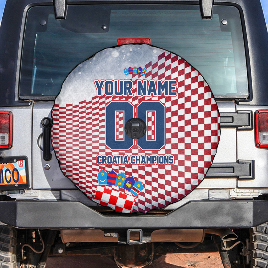 Personalized Croatia Football Eagle Mascot Spare Tire Cover Checkerboard Pattern - Accent Splatters