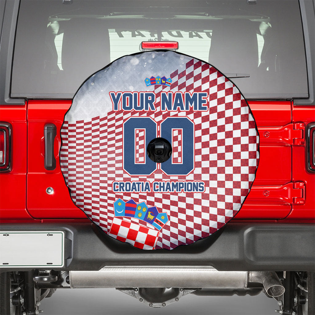 Personalized Croatia Football Eagle Mascot Spare Tire Cover Checkerboard Pattern - Accent Splatters