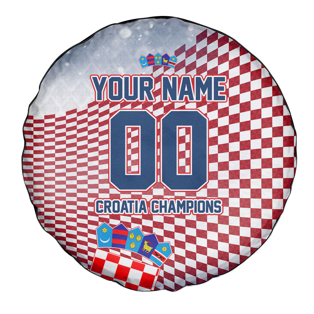 Personalized Croatia Football Eagle Mascot Spare Tire Cover Checkerboard Pattern - Accent Splatters