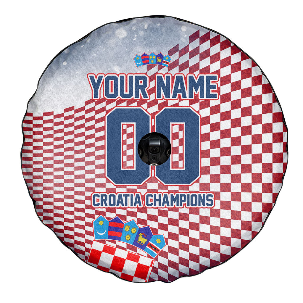 Personalized Croatia Football Eagle Mascot Spare Tire Cover Checkerboard Pattern - Accent Splatters