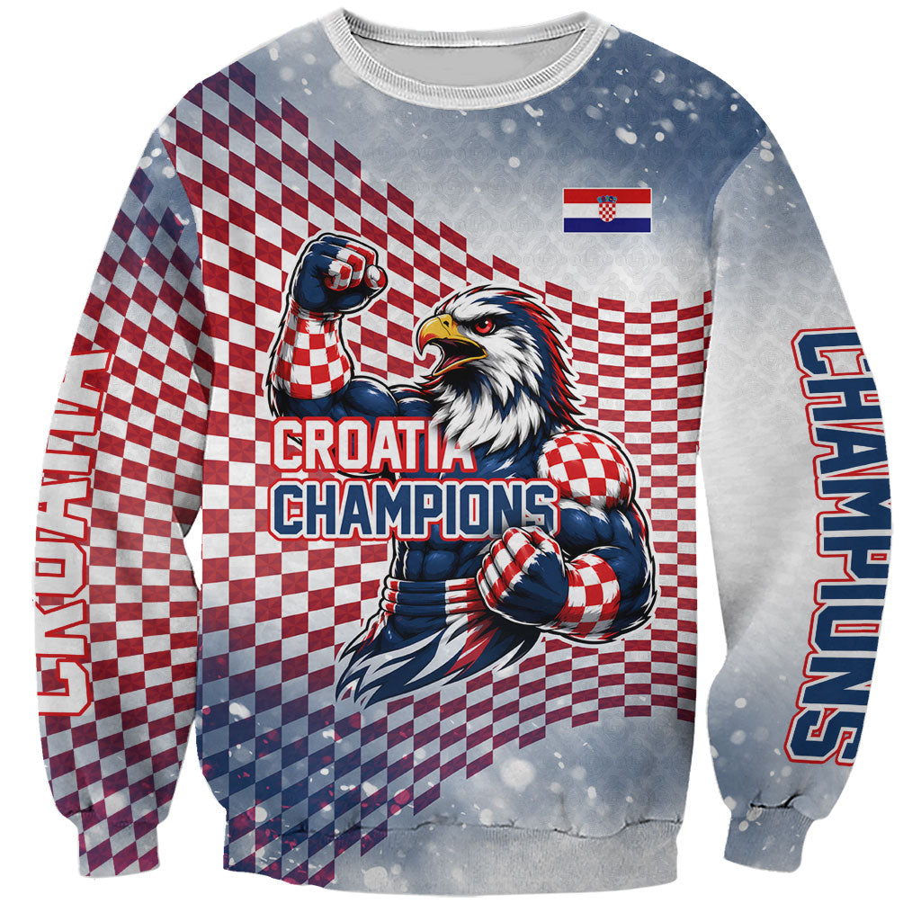 Personalized Croatia Football Eagle Mascot Sweatshirt Checkerboard Pattern - Accent Splatters