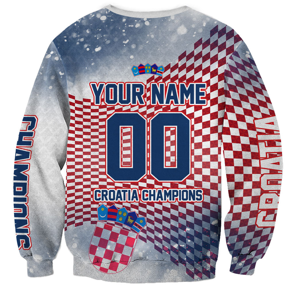 Personalized Croatia Football Eagle Mascot Sweatshirt Checkerboard Pattern - Accent Splatters