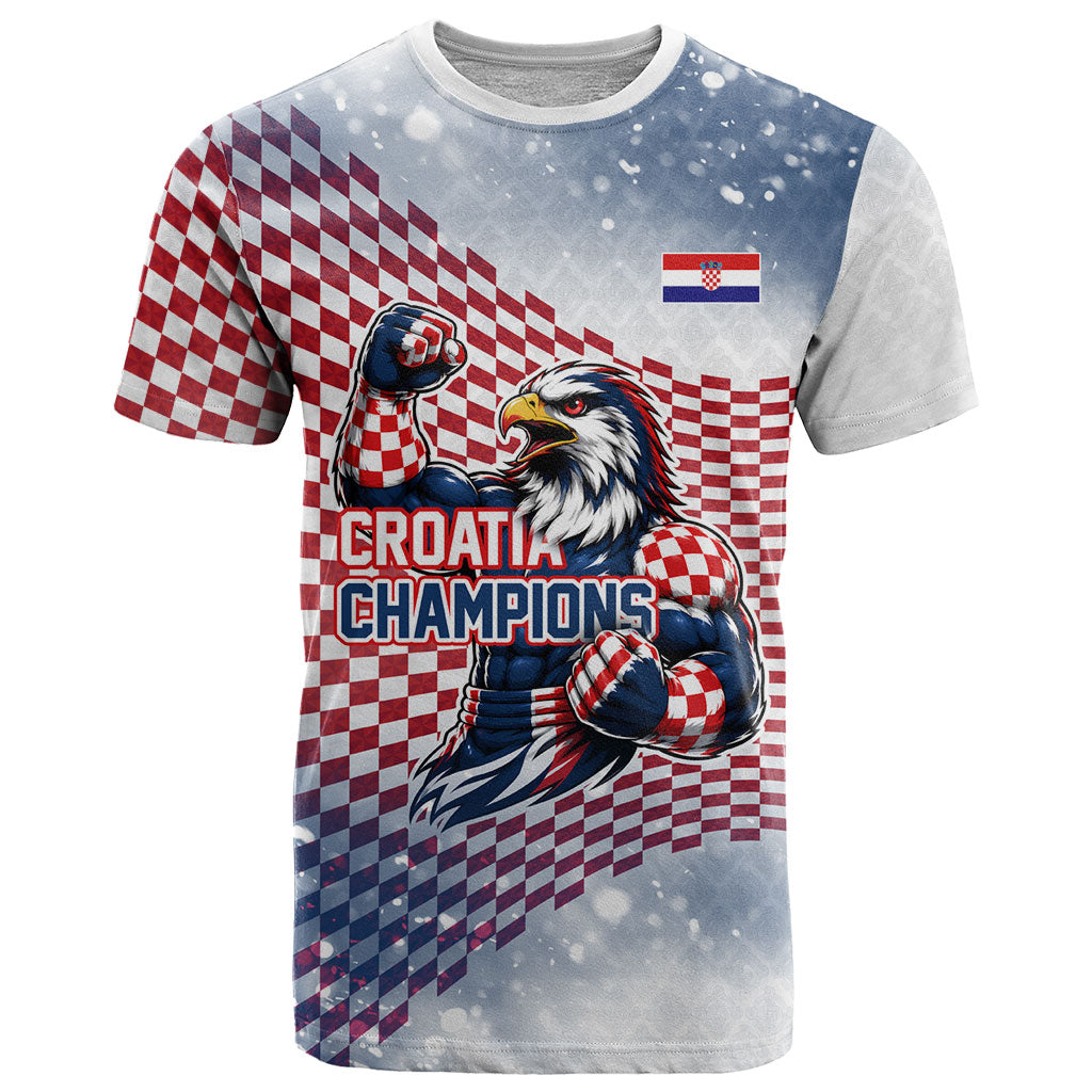 Personalized Croatia Football Eagle Mascot T Shirt Checkerboard Pattern - Accent Splatters