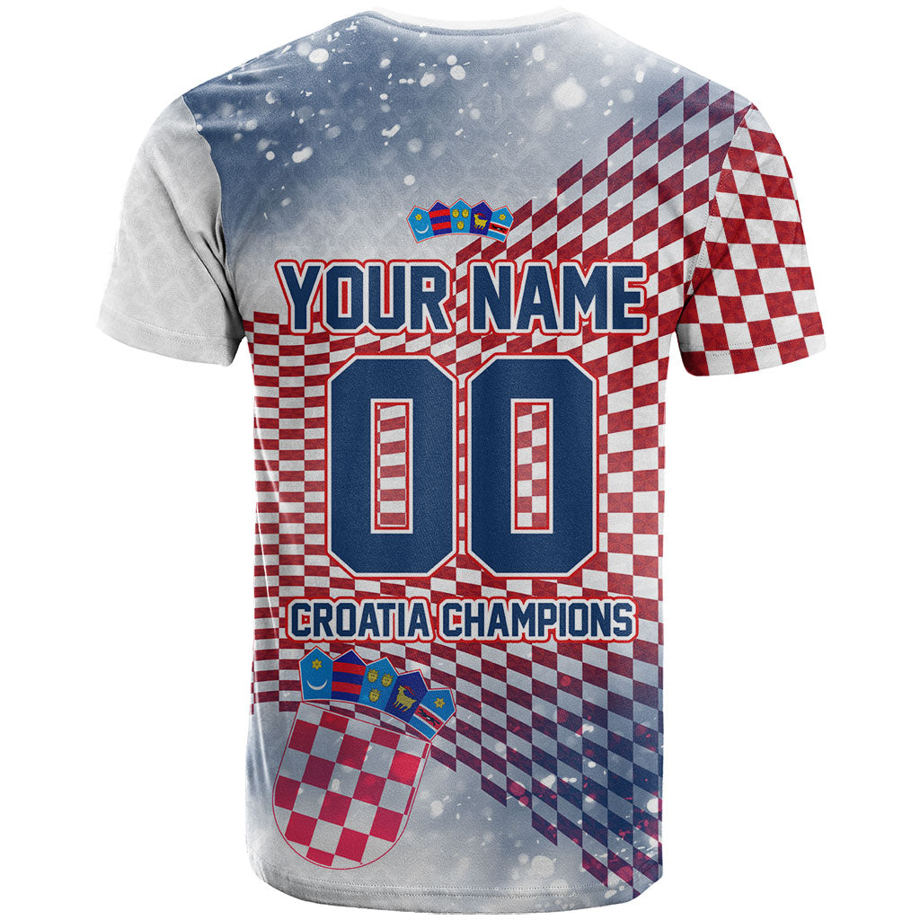 Personalized Croatia Football Eagle Mascot T Shirt Checkerboard Pattern - Accent Splatters