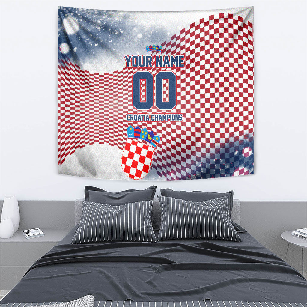 Personalized Croatia Football Eagle Mascot Tapestry Checkerboard Pattern - Accent Splatters