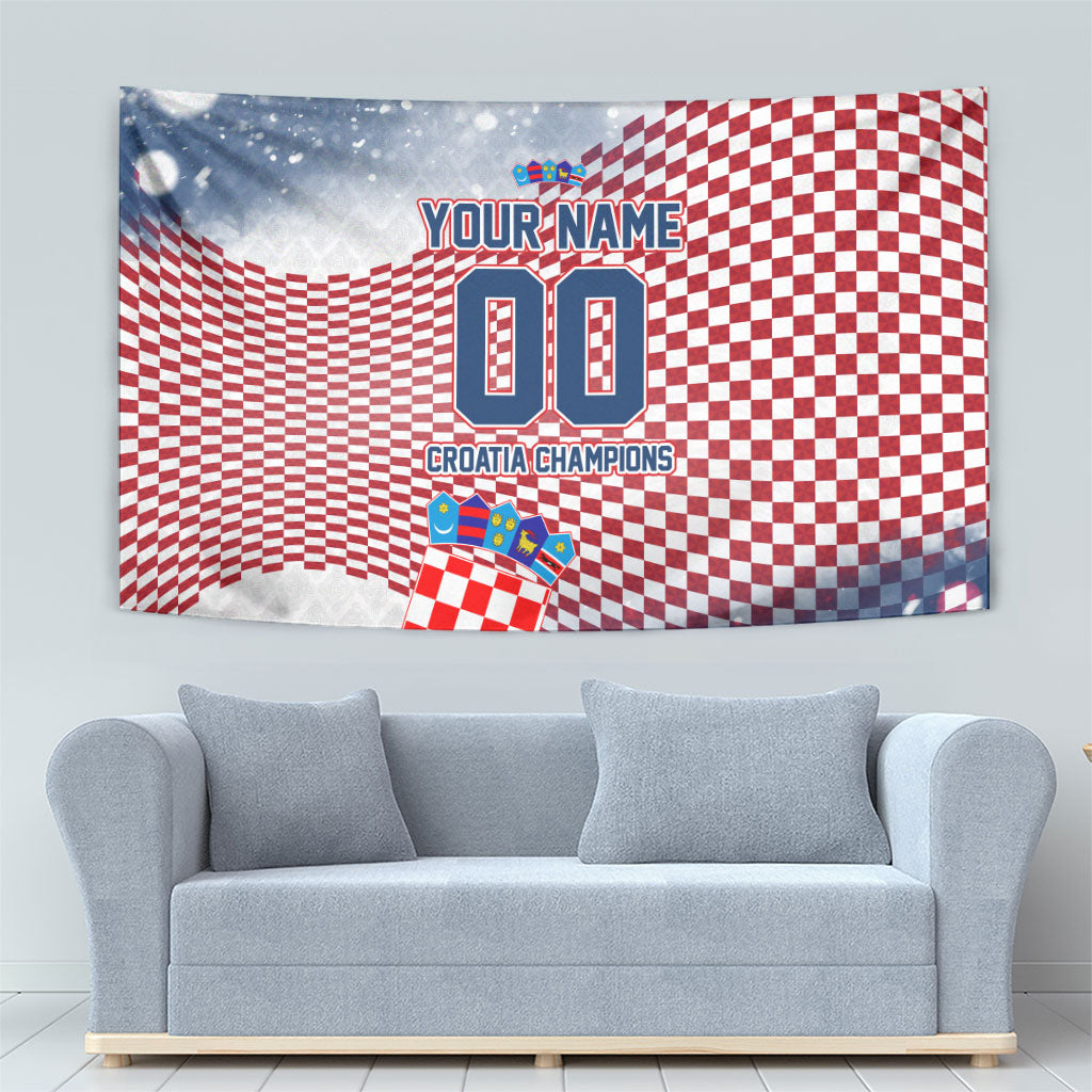 Personalized Croatia Football Eagle Mascot Tapestry Checkerboard Pattern - Accent Splatters