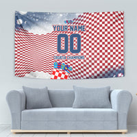 Personalized Croatia Football Eagle Mascot Tapestry Checkerboard Pattern - Accent Splatters