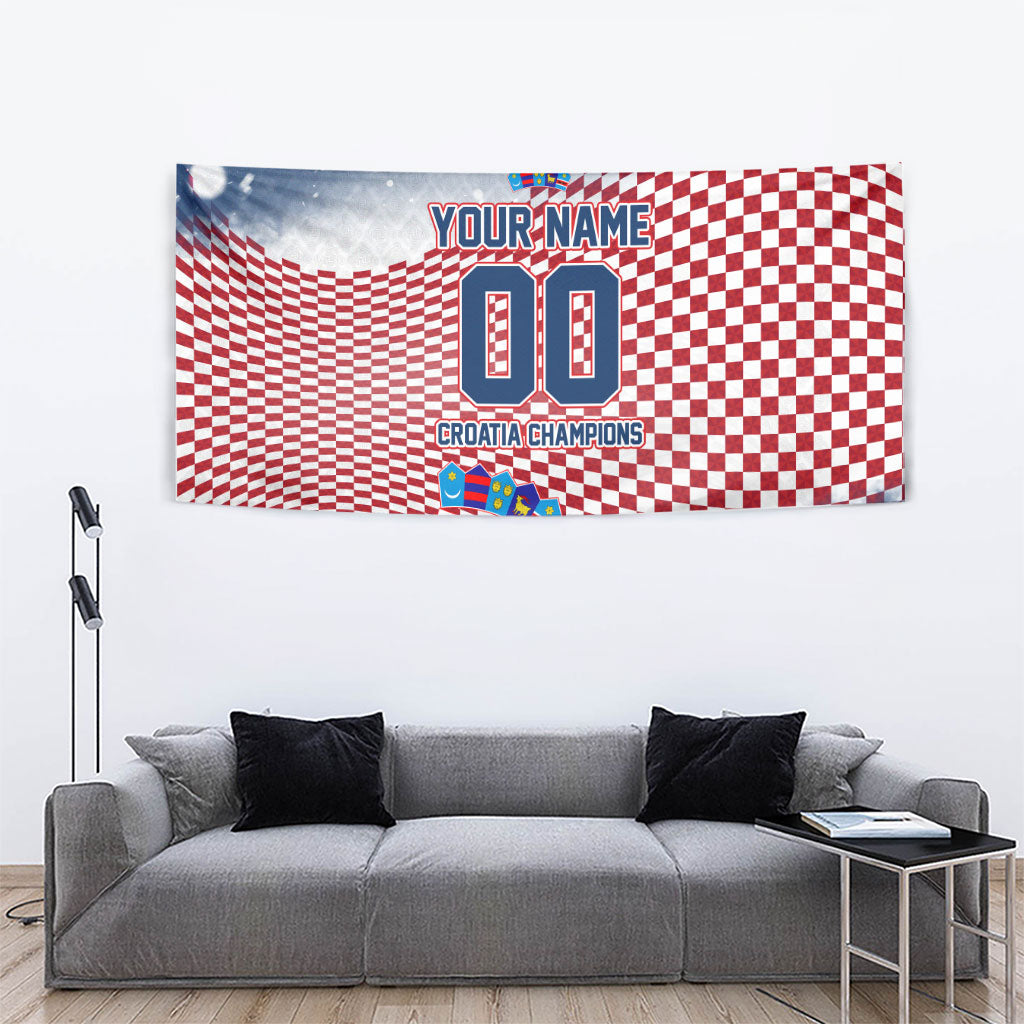 Personalized Croatia Football Eagle Mascot Tapestry Checkerboard Pattern - Accent Splatters