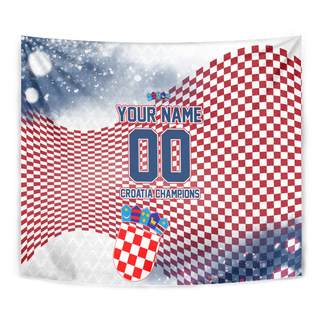 Personalized Croatia Football Eagle Mascot Tapestry Checkerboard Pattern - Accent Splatters