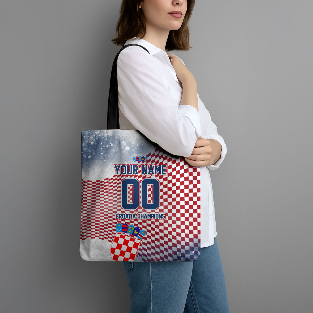 Personalized Croatia Football Eagle Mascot Tote Bag Checkerboard Pattern - Accent Splatters